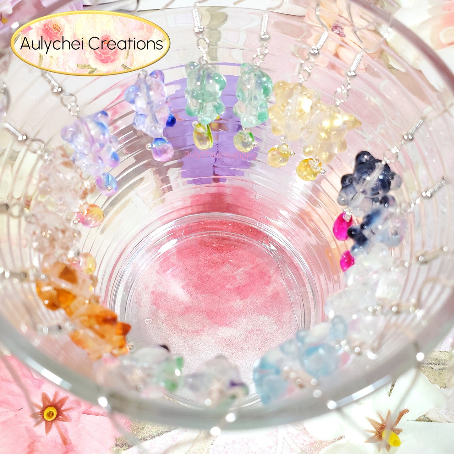 Teal Glass Candy Bear Drop Earrings