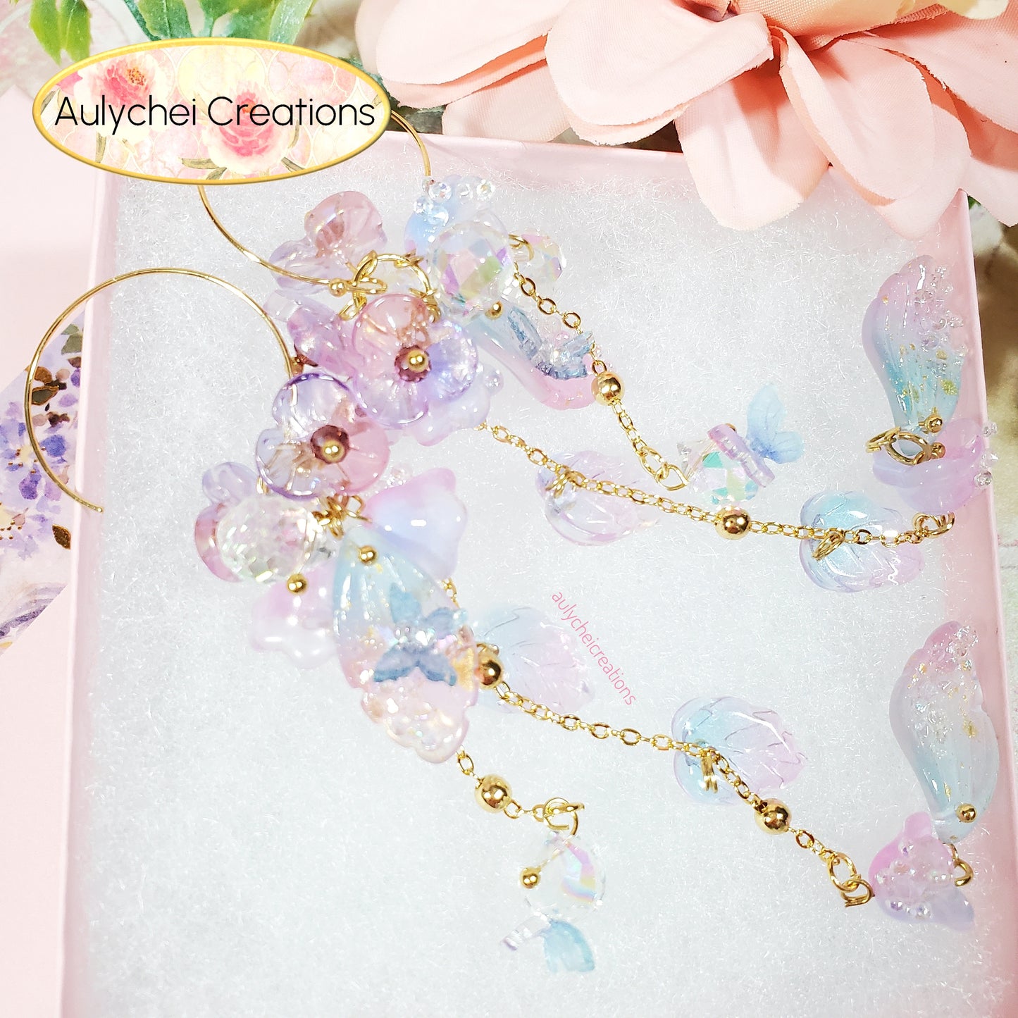 Purple Fairy Glass Flower Dangle Earrings