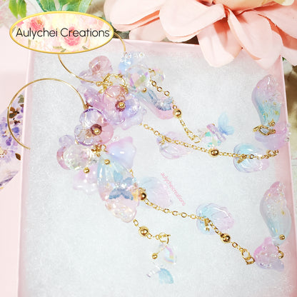 Purple Fairy Glass Flower Dangle Earrings