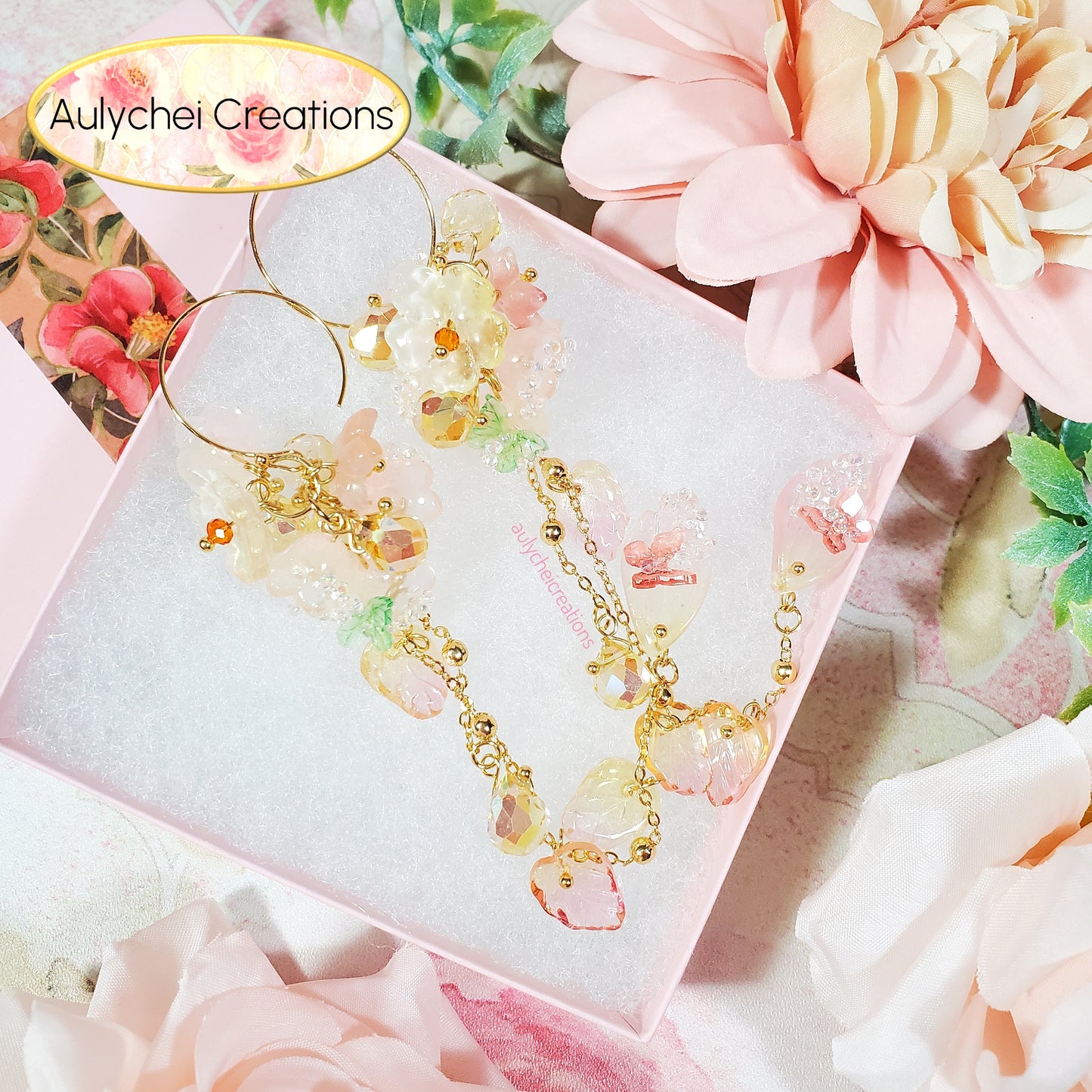 Golden Fairy Glass Flower Dangle Earrings