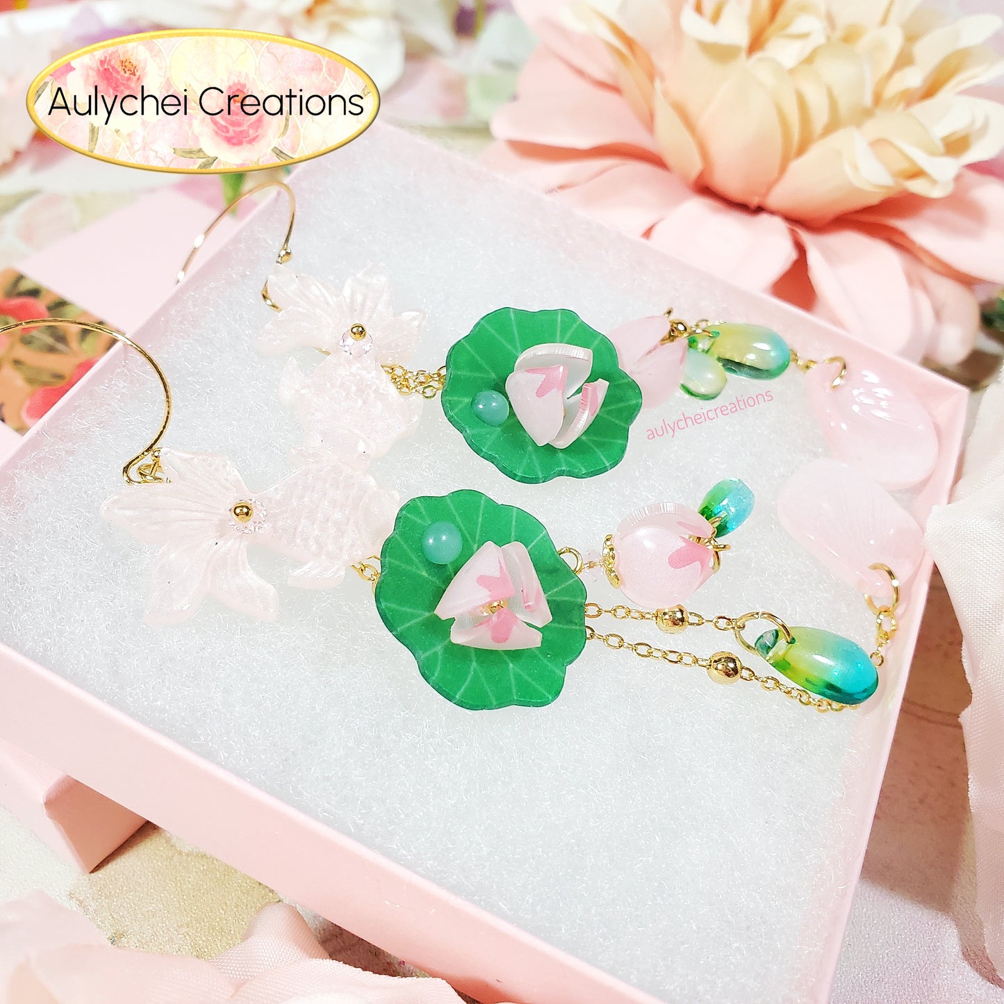 Fish Lotus Flower Dangle Earrings