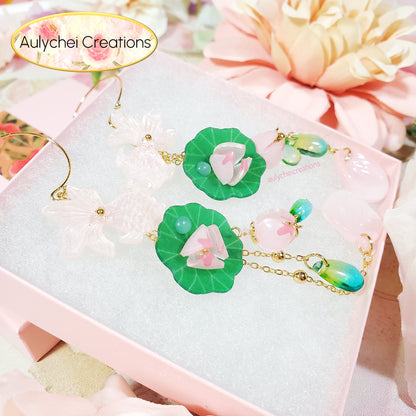 Fish Lotus Flower Dangle Earrings