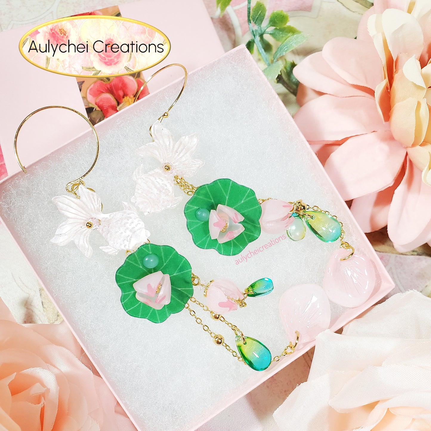 Fish Lotus Flower Dangle Earrings