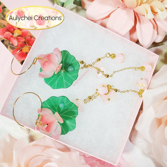 Butterfly Pink Lotus Flower Dangle Earrings