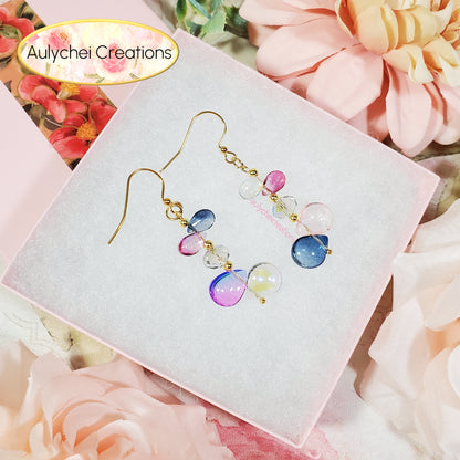 Multi-Color Glass Water Beads Dangle Earrings 01