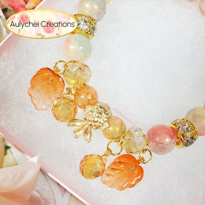 Orange Glass Beaded Goldfish Charm Bracelet