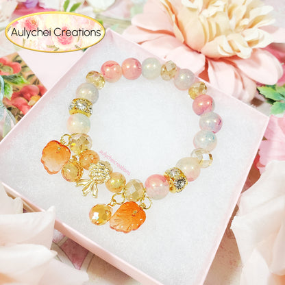 Orange Glass Beaded Goldfish Charm Bracelet