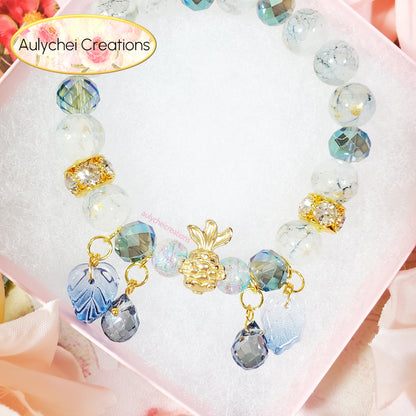 Blue Glass Beaded Goldfish Charm Bracelet