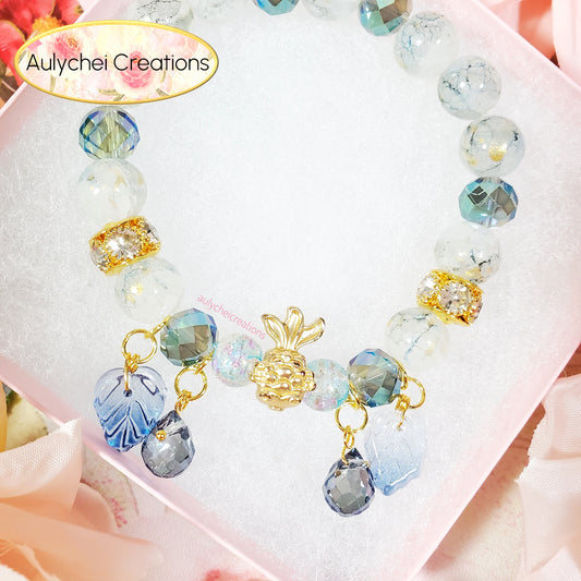 Blue Glass Beaded Goldfish Charm Bracelet