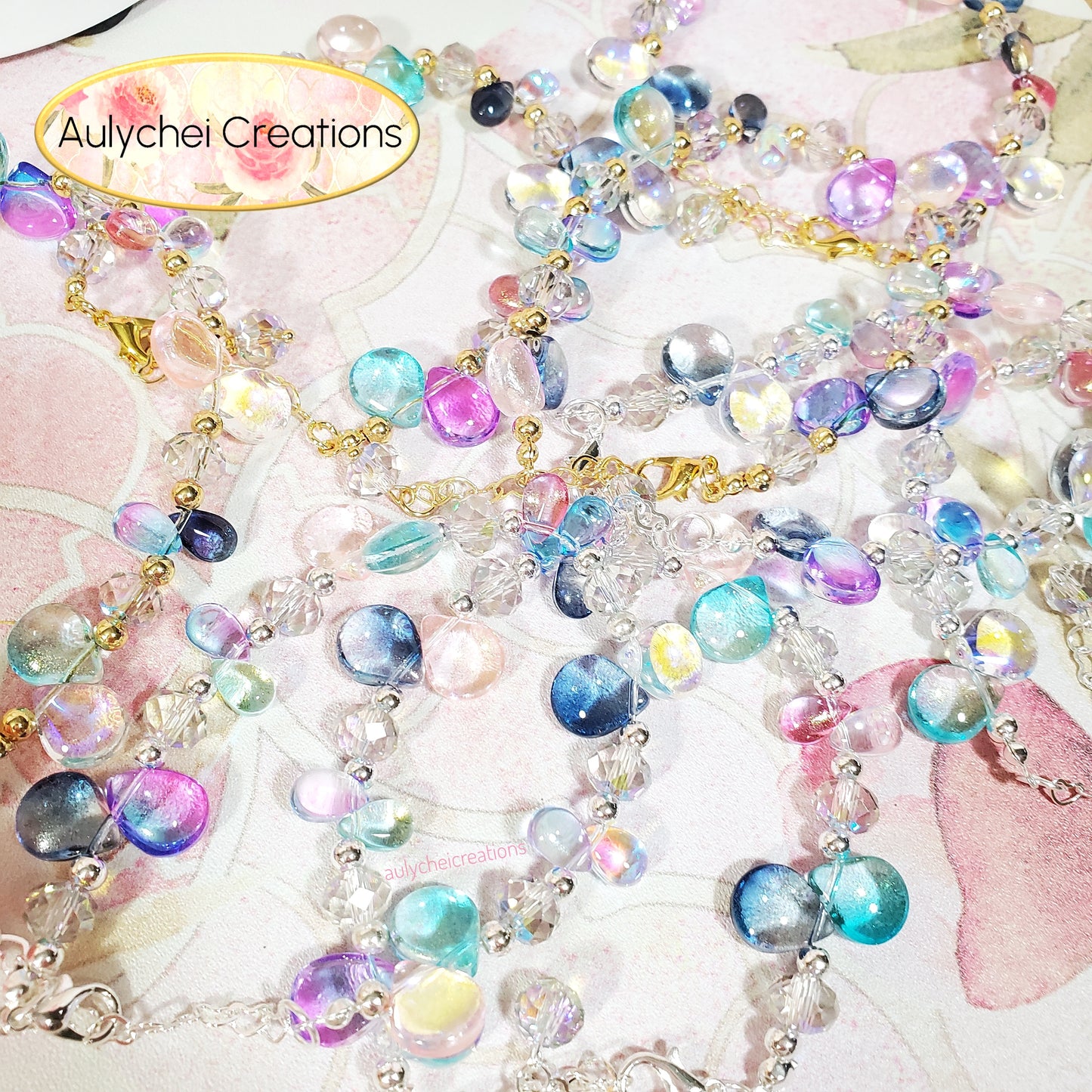 Glass Water Bead Silver Chain Bracelet 01