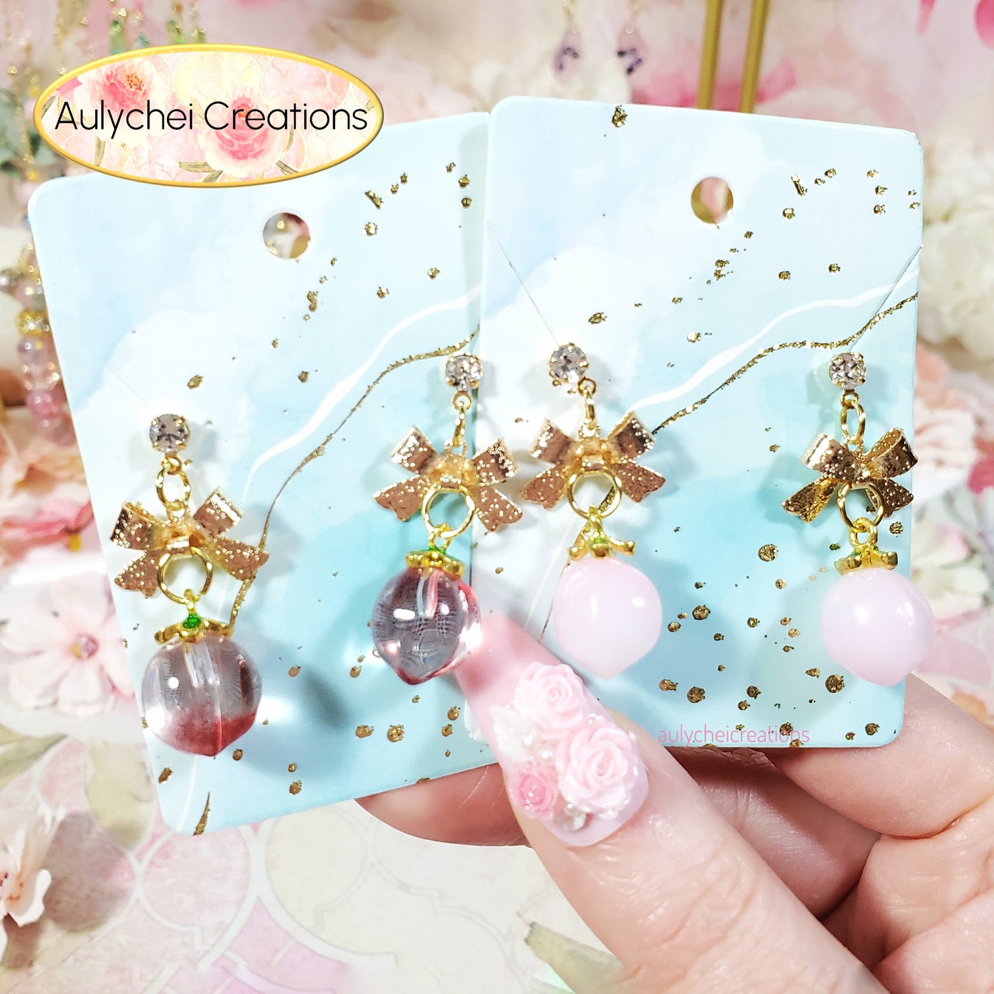 Clear Pink Glass Peach Stud Earrings