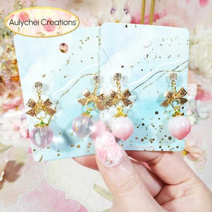 Clear Pink Glass Peach Stud Earrings