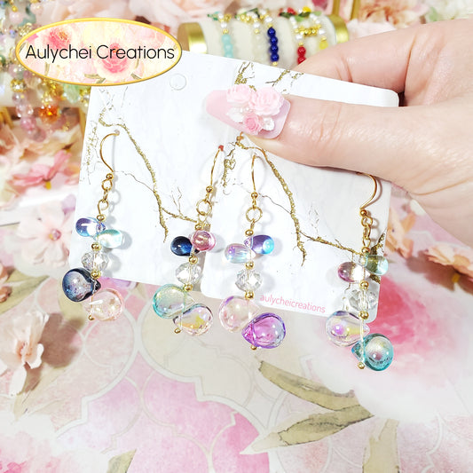 Multi-Color Glass Water Beads Dangle Earrings 04