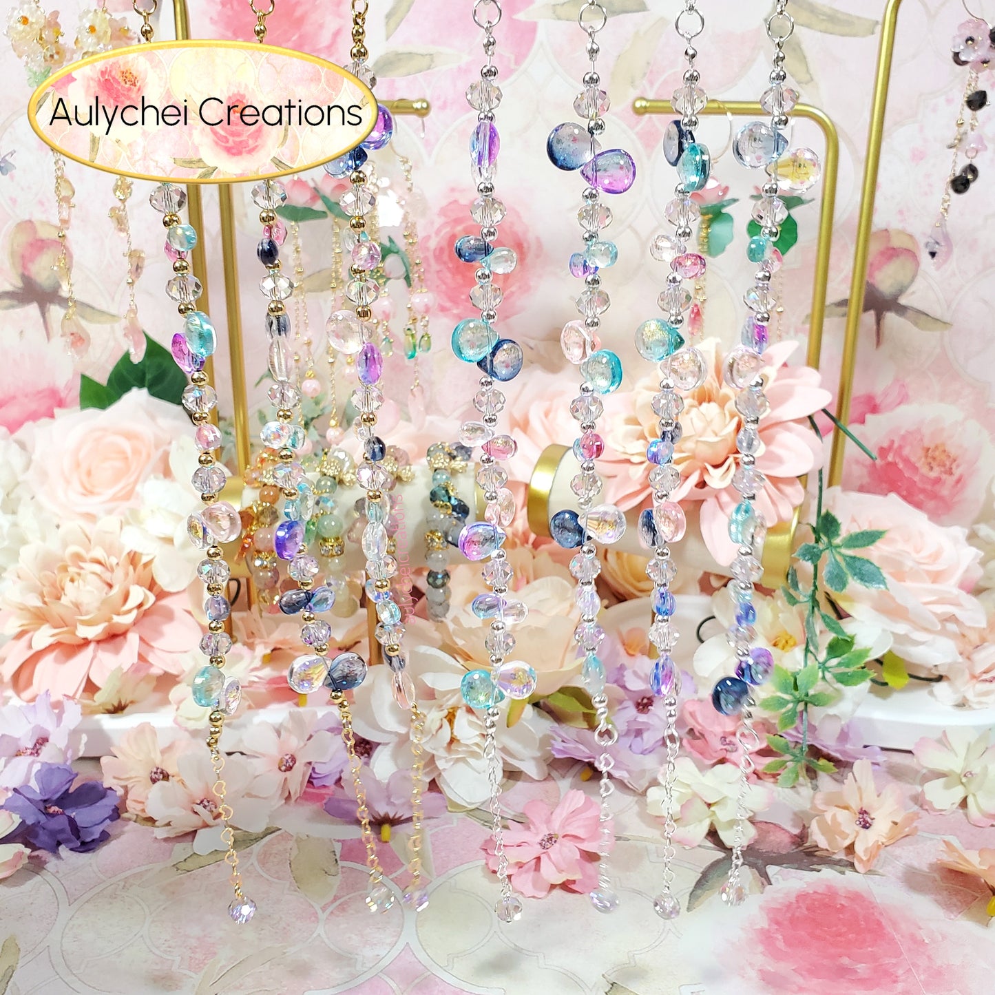 Glass Water Bead Silver Chain Bracelet 01