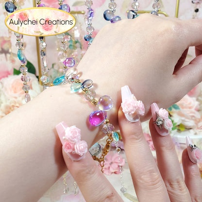 Glass Water Bead Gold Chain Bracelet 04