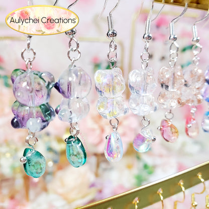 Teal Glass Candy Bear Drop Earrings