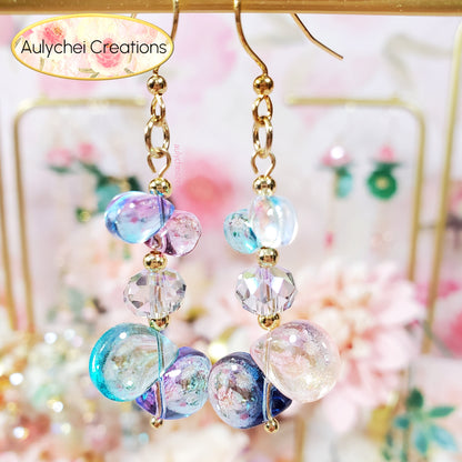 Multi-Color Glass Water Beads Dangle Earrings 01