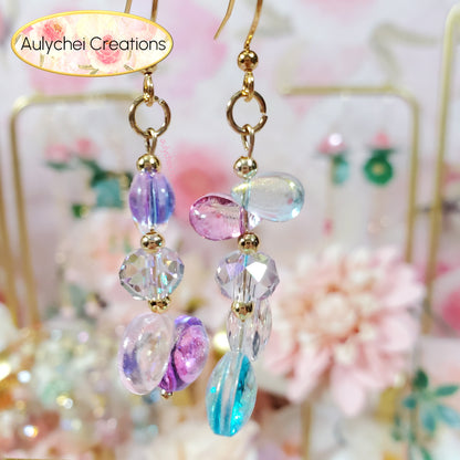 Multi-Color Glass Water Beads Dangle Earrings 01