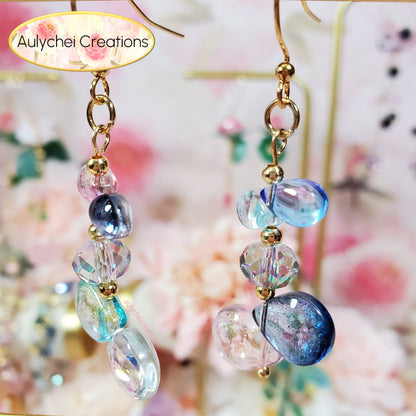 Multi-Color Glass Water Beads Dangle Earrings 01