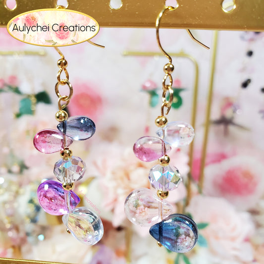 Multi-Color Glass Water Beads Dangle Earrings 01