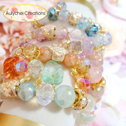 Pink Glass Beaded Goldfish Charm Bracelet