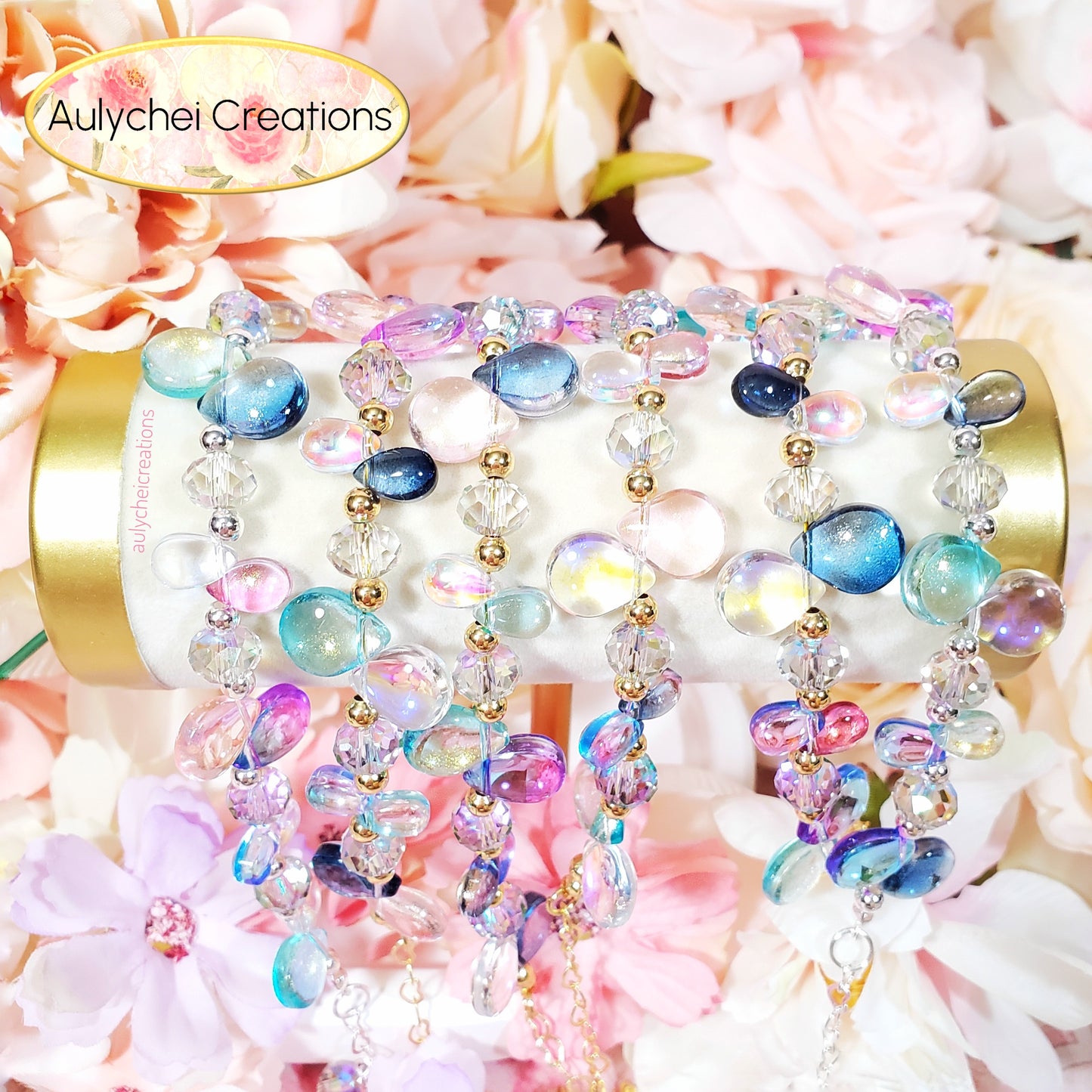 Glass Water Bead Silver Chain Bracelet 01