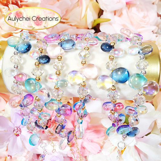 Glass Water Bead Silver Chain Bracelet 01