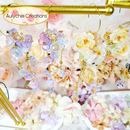 Golden Fairy Glass Flower Dangle Earrings