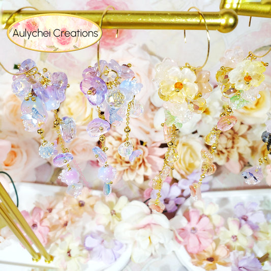 Golden Fairy Glass Flower Dangle Earrings