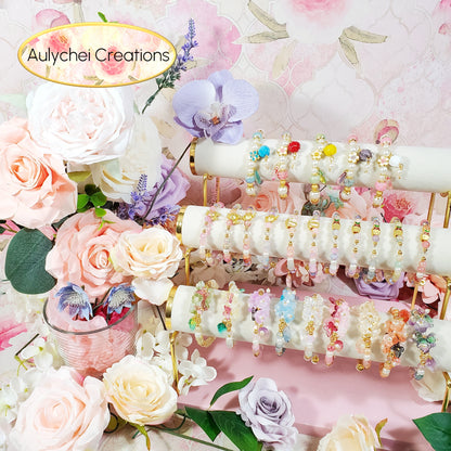 Violet Glass Beaded Enamel Goldfish Wrap Bracelet