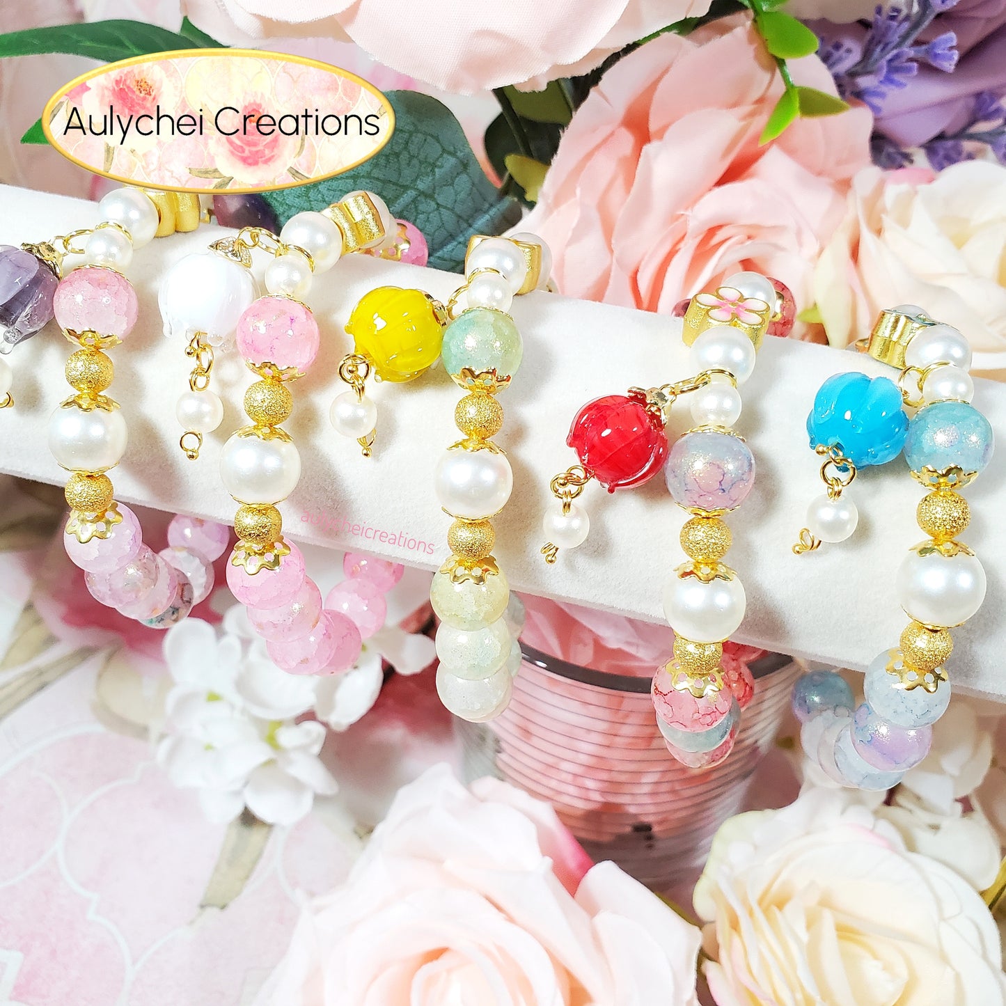 Blue Glass Lantern Beaded Charm Bracelet