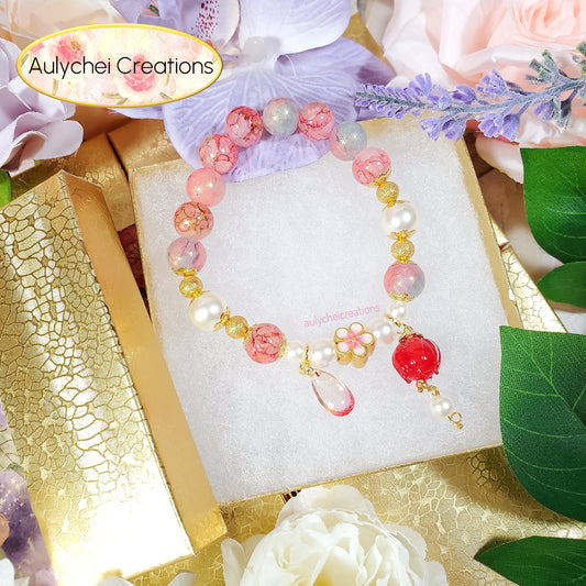 Red Glass Lantern Beaded Charm Bracelet