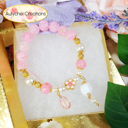 White Glass Lantern Beaded Charm Bracelet