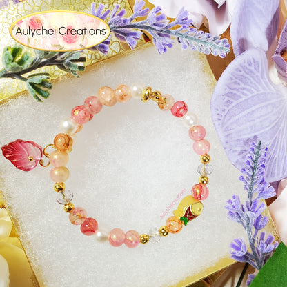 Pink Glass Beaded Enamel Goldfish Wrap Bracelet