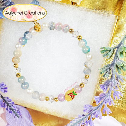 Blue Glass Beaded Enamel Goldfish Wrap Bracelet