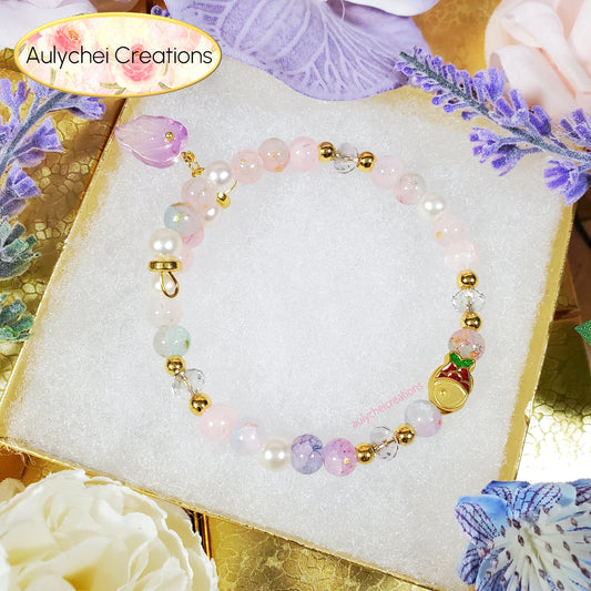 Purple Glass Beaded Enamel Goldfish Wrap Bracelet