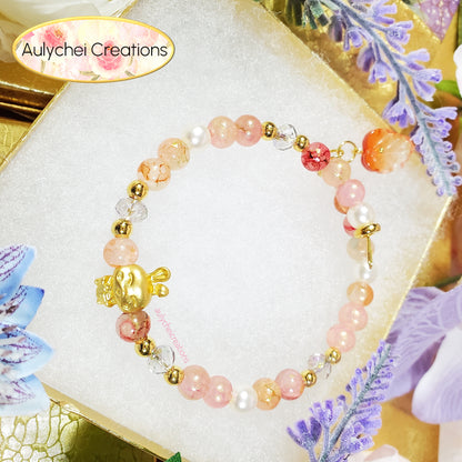 Orange Glass Beaded Enamel Rabbit Wrap Bracelet