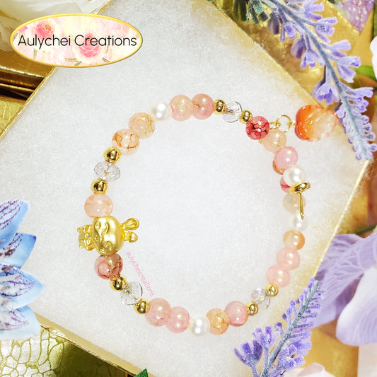 Orange Glass Beaded Enamel Rabbit Wrap Bracelet