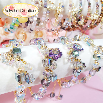 Multi-Colored Cube Crystal Beaded Oval Charm Bracelet with Clasp