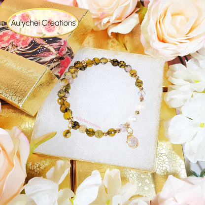 Olive Green Healing Gemstone Beaded Wrap Bracelet