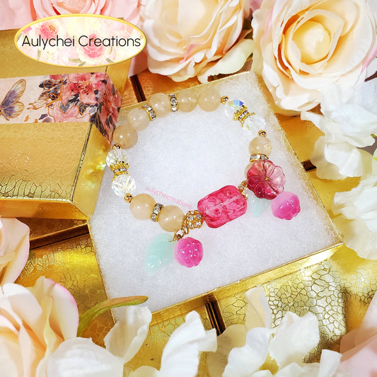 Glass Blossom Rutilated Gemstone Bracelet