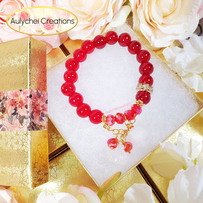 Gemstone Agate Pumpkin Red Glass Bead Bracelet