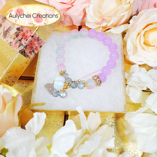 Gemstone Agate Pumpkin Lilac Glass Bead Bracelet