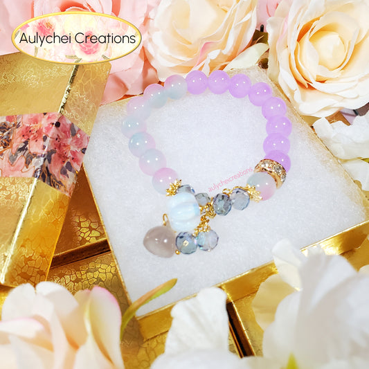 Gemstone Agate Pumpkin Lilac Glass Bead Bracelet