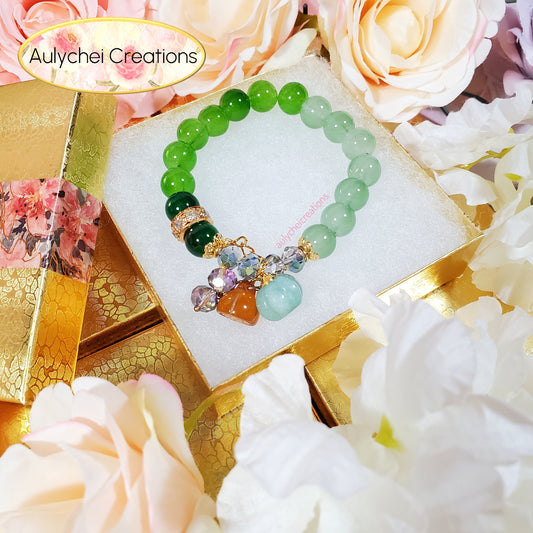 Gemstone Agate Pumpkin Green Glass Bead Bracelet