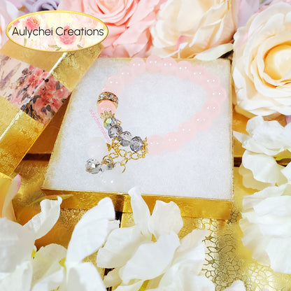 Gemstone Agate Pumpkin Rose Glass Bead Bracelet