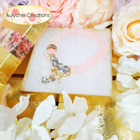 Gemstone Agate Pumpkin Rose Glass Bead Bracelet