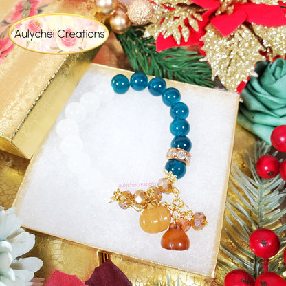 Gemstone Agate Pumpkin Blue Glass Bead Bracelet