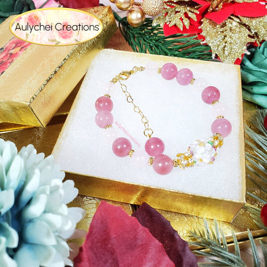 Strawberry Quartz Gemstone Lampwork Blossom Bracelet