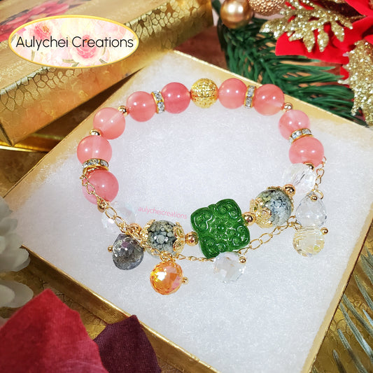 Glass Flower Pendant Cherry Quartz Gemstone Bracelet